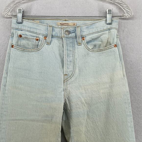 LEVIS Jeans Womens 25x28 Premium Denim Wedgie Straight Ankle Button Fly Blue - Picture 4 of 16